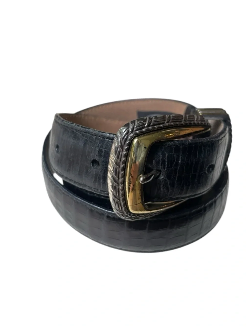 Brighton Classics Unisex Black Crocodile Print Leather Belt 4B713 Sz 34 Reptile